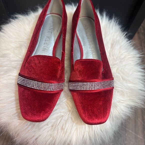 Anne Klein Red Suede Flats with Crystal Embellishment - Picture 2 of 5